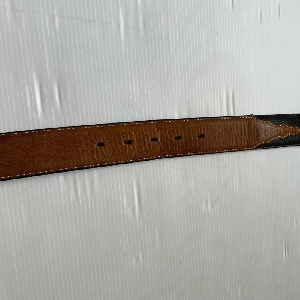 Cody James Leather Belt Two Tone Black Brown Silver Tone Buckle Size 30 USA
